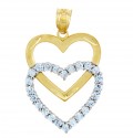 Gold Pendants - Twin Hearts Pendant in Gold and CZs