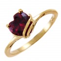 Ladies Gold CZ Rings - Gold Fancy Ring with Dark Red Cubic Zirconia Heart