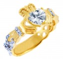 Gold Diamond Claddagh Ring 0.40 Carats with Clear Stone
