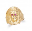 Gold Indian Head Mens Ring with Cubic Zirconia Eyes