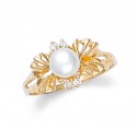 Gold Pearl Ring with Cubic Zirconia