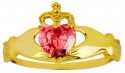 Gold Claddagh Ring Pink Cubic Zirconia
