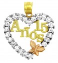 Gold Pendants - The Sweet 15 Anos Gold Birthday - Quinceanera Pendant in Cubic Zirconia with Butterfly