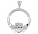 White Gold Claddagh Pendant In Satin Finish