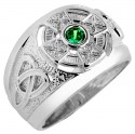 Silver Celtic Ring Mens with Emerald