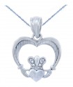 Silver Heart Shaped Claddagh Pendant (w Chain)