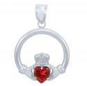 Silver Claddagh Pendant with Garnet CZ Heart