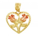 Gold Pendants - Two Tone Gold Flowers in Heart Pendant