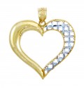 Gold Pendants - Two Tone Gold Heart Pendant with Latticework
