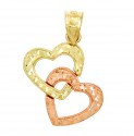 Gold Pendants - Two Tone Gold Hearts with Diamond Cuts