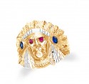 Gold Indian Head Mens Ring with Cubic Zirconia