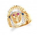 Gold Indian Head Mens Cubic Zirconia Ring