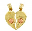Gold Pendants - Two Tone Breakable Gold Te Amo Heart Pendant with Flowers