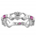 Solid White Gold Claddagh Ring with Pink and Clear Cubic Zirconias