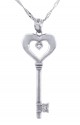 Valentines Special Heart Diamonds - White Gold Key and Heart Pendant with Diamond (w Chain)