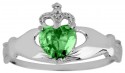 Silver Birthstone Claddagh Ring Emerald