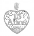 Sterling Silver Sweet 15 Años - Quinceanera Pendant Heart with Cubic Zirconia