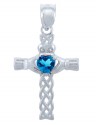 Silver Celtic Cross Pendant with Blue CZ Heart