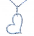 Valentines Special Heart Diamonds - 14K White Gold Drop Heart Pendant with Diamonds (w Chain)