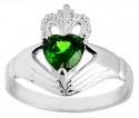 White Gold Claddagh Ladies Ring with Emerald