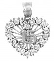 Sterling Silver The Sweet 15 Birthday- Quinceanera Pendant in Cubic Zirconia with SunBurst