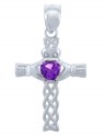 Silver Celtic Cross Pendant with Amethyst CZ Heart