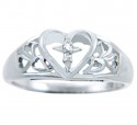 Valentines Special - Ladies Diamond Heart with Cross Gold Ring
