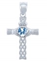 Silver Celtic Cross Pendant with Aquamarine CZ Heart