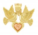 Gold Pendants - Two Tone Gold Heart Pendant with LoveBirds