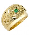 Gold Celtic Ring Mens with Emerald